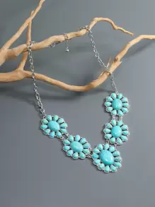Collar con turquesa con diseño de flor - Multicolor - Ver 1