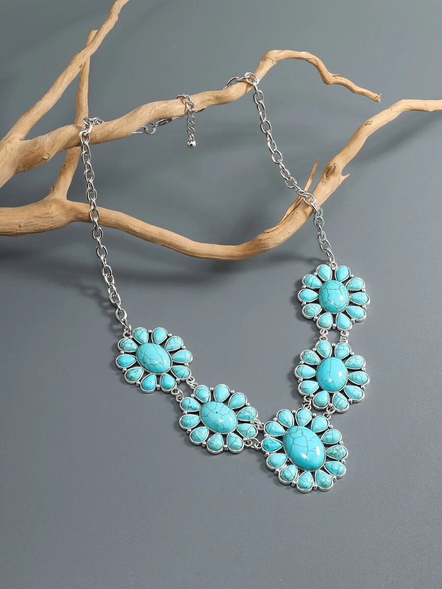 Collar con turquesa con diseño de flor - Multicolor - Ver 1