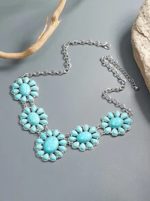 Collar con turquesa con diseño de flor - Multicolor - Ver 2