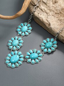 Collar con turquesa con diseño de flor - Multicolor - Ver 3