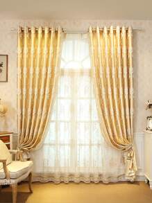 Cortina una sola pieza con patrón de flor - Dorado - Ver 1