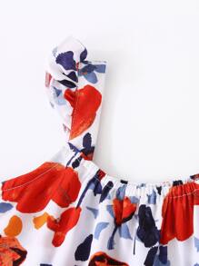 Bebé Pantalones con top con estampado floral ribete con fruncido con banda cabeza - Multicolor - Ver 3