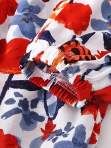 Bebé Pantalones con top con estampado floral ribete con fruncido con banda cabeza - Multicolor - Ver 7