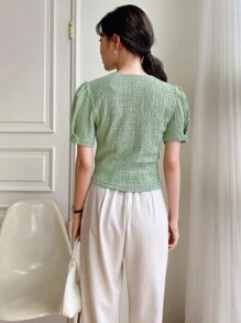DAZY Square Neck Puff Sleeve Tee - Green - View 2