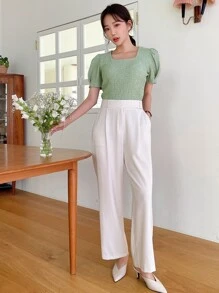 DAZY Square Neck Puff Sleeve Tee - Green - View 6