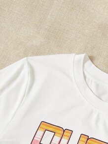 SHEIN EZwear Camiseta con estampado de letra y coche - Blanco - Ver 4
