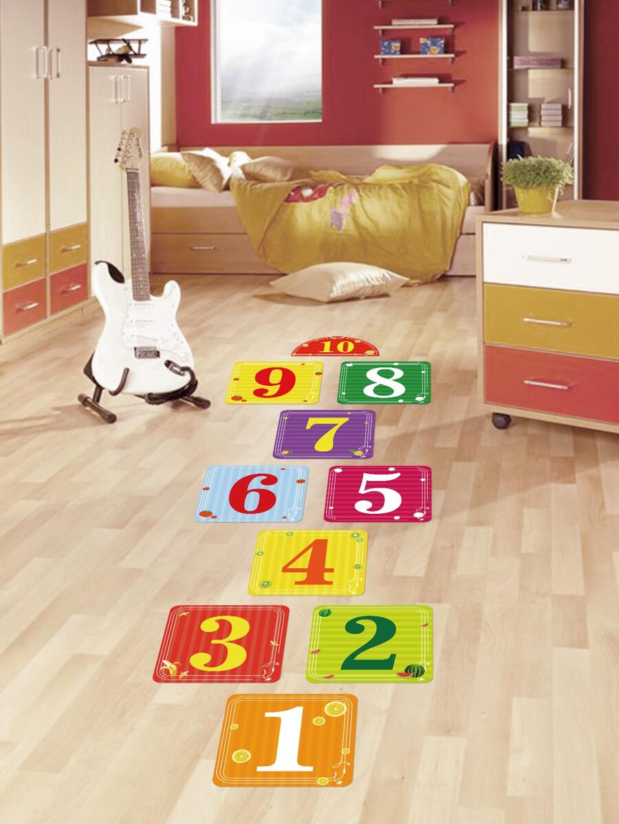 10入組數字跳格遊戲地板貼紙 - 彩色 - 查看 1