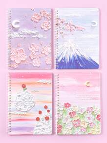 1pc Oil Painting Pattern Random Spiral Notebook - Multicolor - View 2