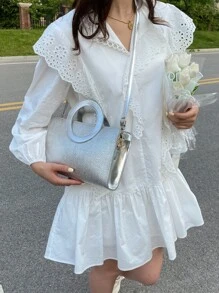 Túi đeo chéo Nữ màu trơn Có thể điều chỉnh được Đôi tay cầm Mốt - Bạc - Xem 5