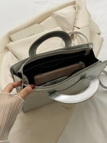 Túi đeo chéo Nữ màu trơn Có thể điều chỉnh được Đôi tay cầm Mốt - Bạc - Xem 6