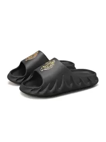 Men Tiger Print Slides - Black - View 1