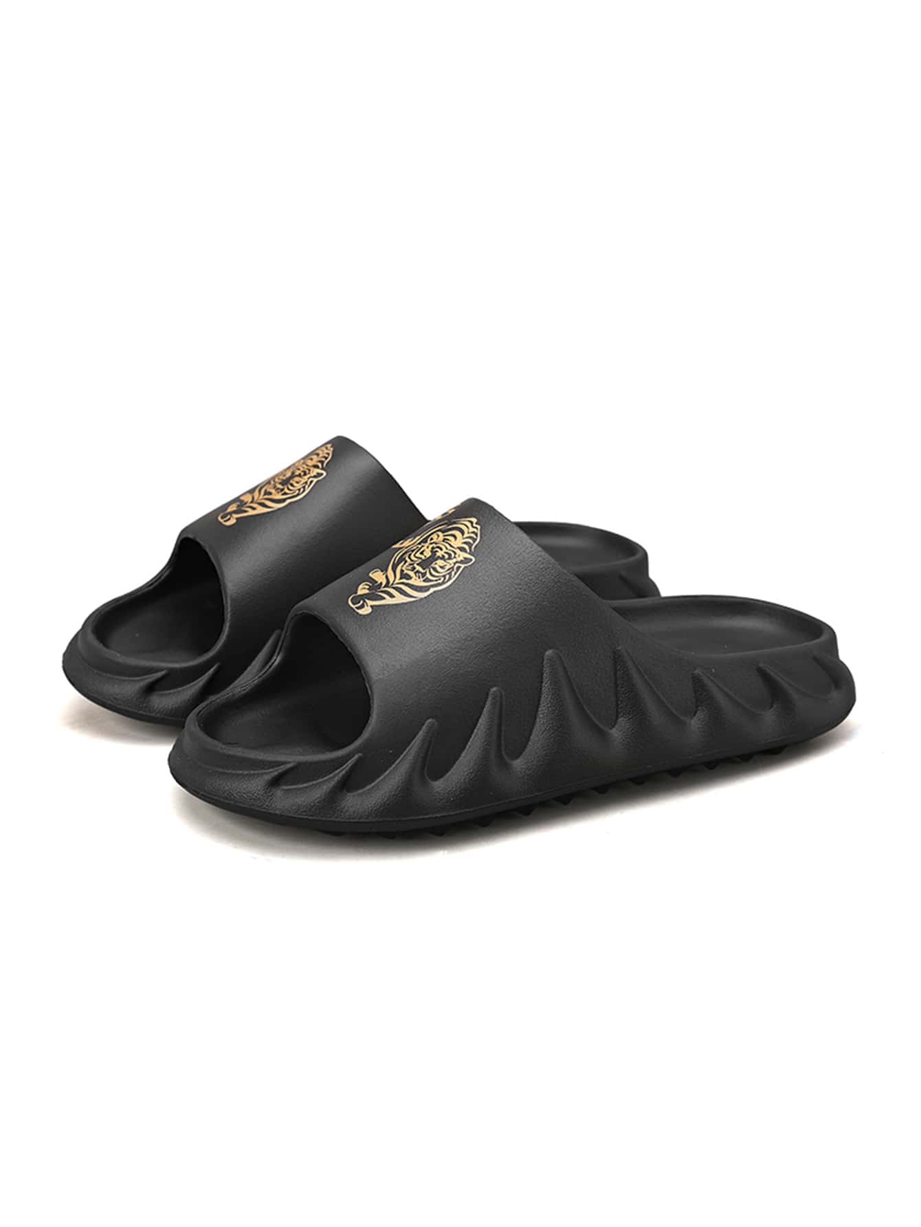 Men Tiger Print Slides - Black - View 1