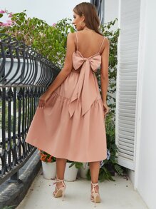 D&M Backless Bow Back Midi Cami Dress - Baby Pink - View 3