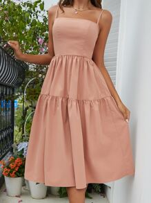 D&M Backless Bow Back Midi Cami Dress - Baby Pink - View 4