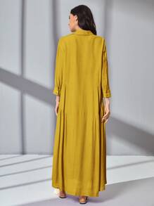 Seusyu Solid Ruffle Hem Shirt Dress - Mustard Yellow - View 2