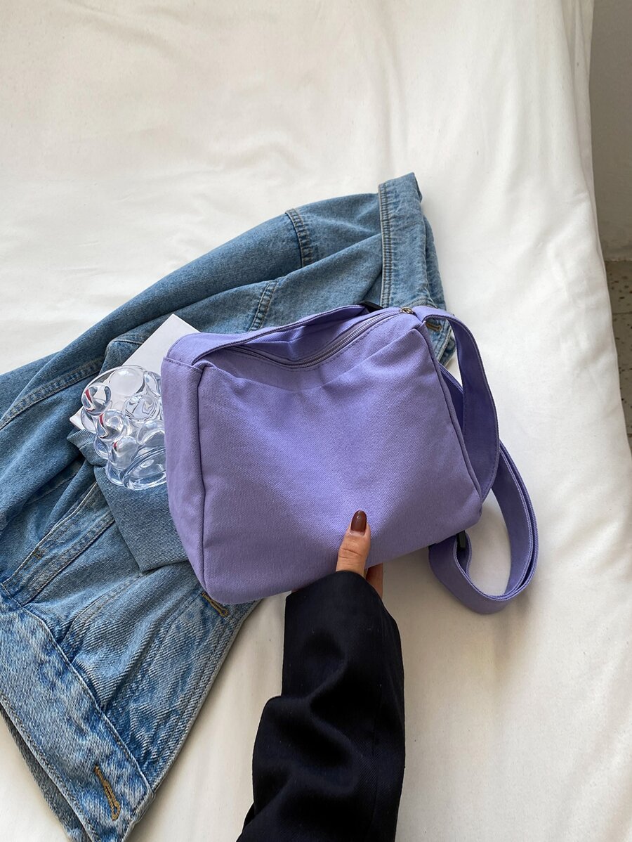 Bolsa cuadrada minimalista con tira ajustable - Morado - Ver 1