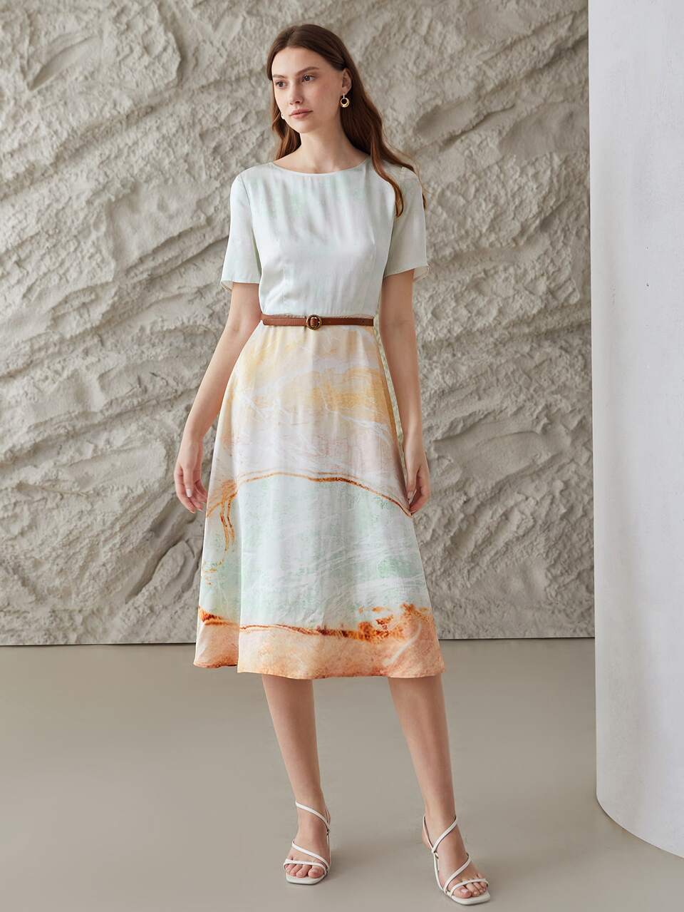 MOTF VISCOSE PRINTED CHAIN DETAIL DRESS WITHOUT BELT
