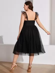 Modelyn Plus Ruffle Trim Ruched Mesh Dress - Black - View 2