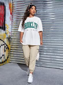 CovetEZ Plus Letter Graphic Drop Shoulder Tee - White - View 4