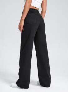 SHEIN EZwear Wide Leg Jeans Without Belt - Black - View 2