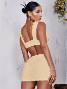 SHEIN BAE con spalle annodate Top corto & Gonna con orlo diviso