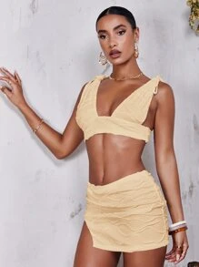 SHEIN BAE con spalle annodate Top corto & Gonna con orlo diviso