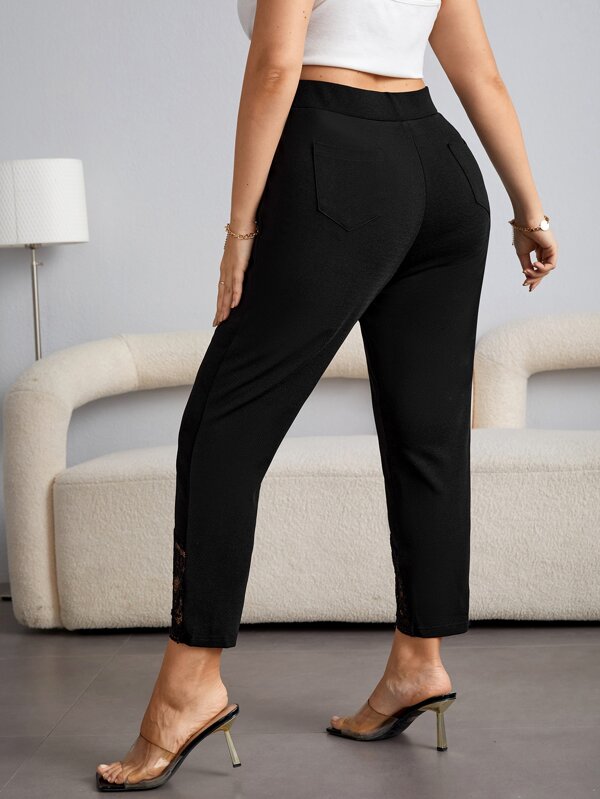 SHEIN Privé Plus High Waist Lace Panel Trousers SHEIN UK