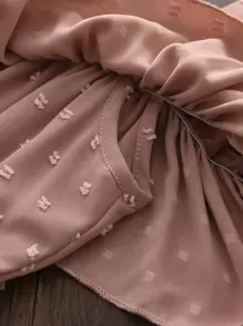 SHEIN Young Girl Swiss Dot Cold Shoulder Ruffle Hem Dress - Dusty Pink - View 4