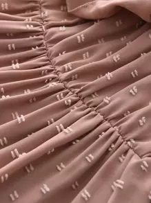 SHEIN Young Girl Swiss Dot Cold Shoulder Ruffle Hem Dress - Dusty Pink - View 5