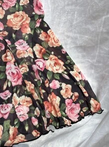 印花貼花網紗吊帶睡裙 - 彩色 - 查看 5