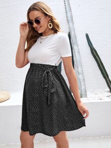 SHEIN Maternity Colourblock Self Belted Dress - Black and White - View 3