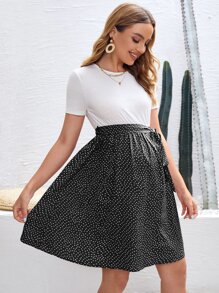 SHEIN Maternity Colourblock Self Belted Dress - Black and White - View 5