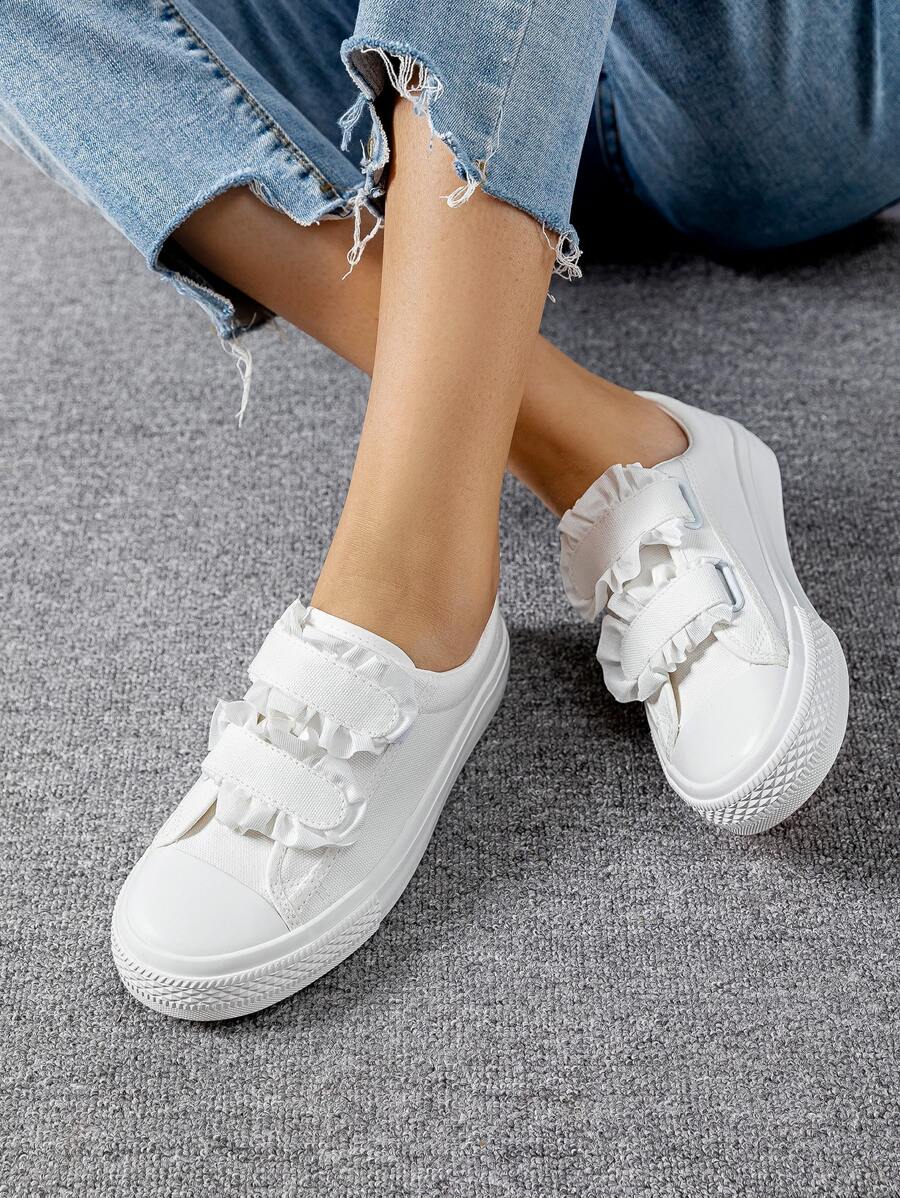 Modische Damen Blumen Design weiße Segeltuch Flache rutschfeste Lässig Schuhe mit Verschluss für Frühling Sommer Outdoor Aktivitäten