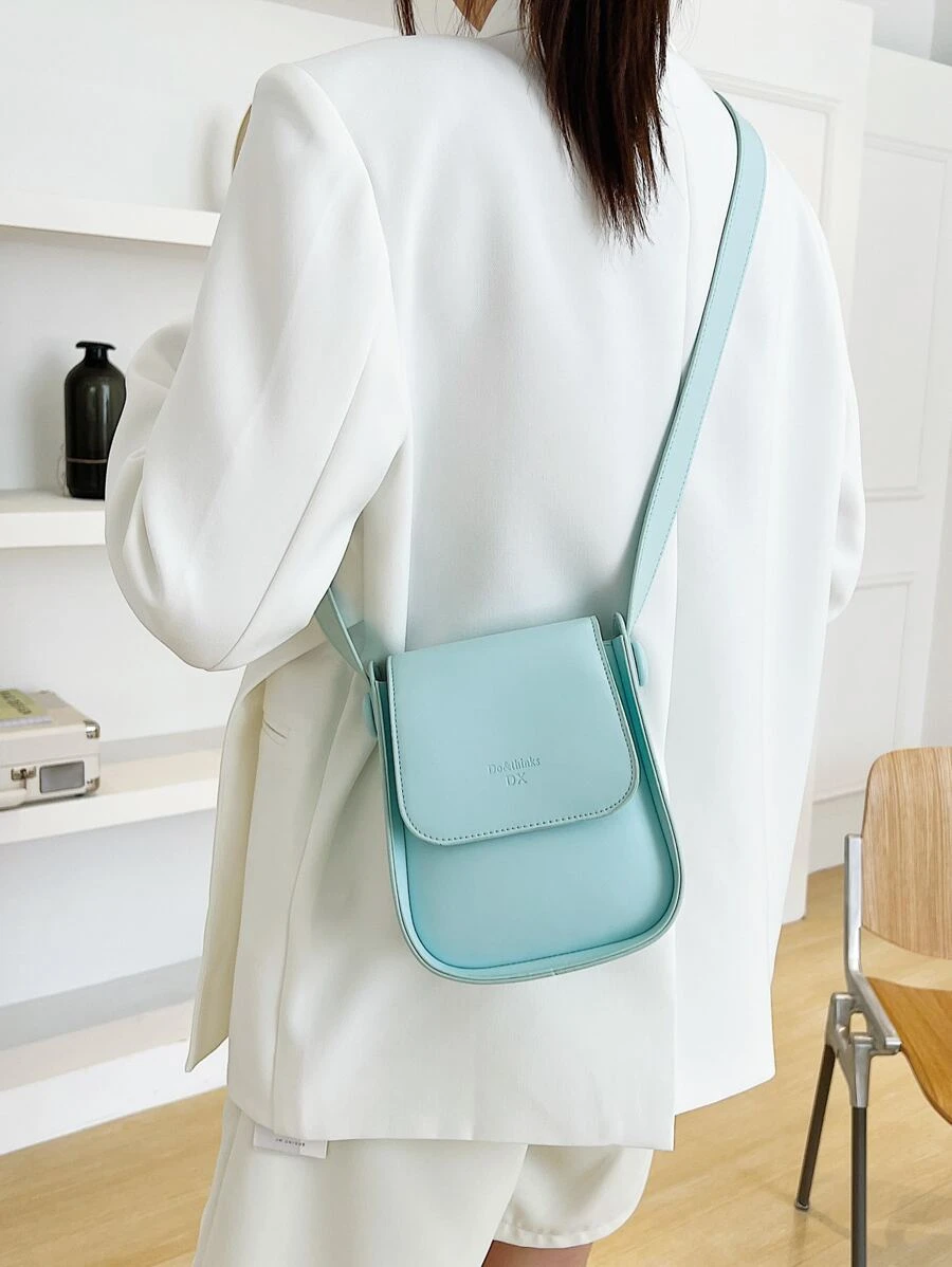 Mini Square Bag Letter Detail PU Flap - Green - View 1