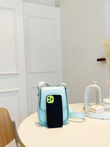 Mini Square Bag Letter Detail PU Flap - Green - View 4