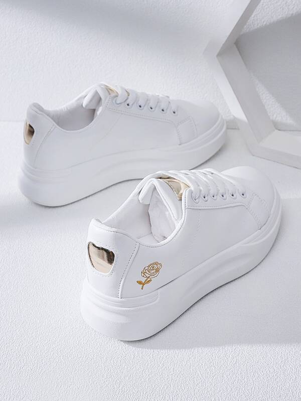 2023 New Arrival Women's Athletic Casual White Shoes With Gold Rose