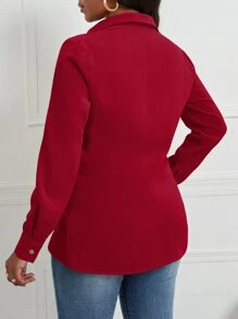 SHEIN Slayr Twist Front Asymmetrical Hem Blouse - Burgundy - View 2