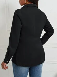 VaVaBold Twist Front Asymmetrical Hem Blouse - Black - View 2