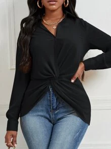 VaVaBold Twist Front Asymmetrical Hem Blouse - Black - View 6