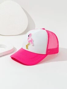 Cute 1pc Women Fashion Best Sequin Flamingo Patched Trucker Hat - Hot Pink - View 2
