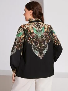 Mulvari 大碼佩斯利和花圖案燈籠袖襯衫