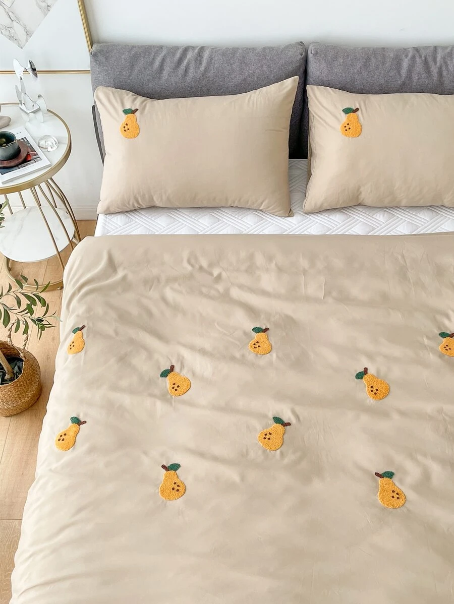 梨簇絨被套套裝不附帶內芯 - 卡其色 - 查看 1