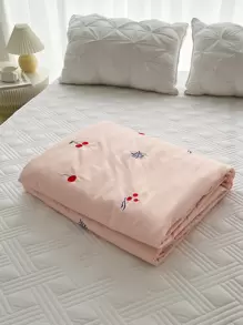 Cherry Embroidered Quilted Bedspread - Pink - View 2