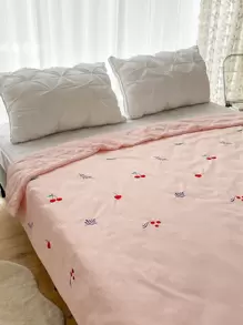 Cherry Embroidered Quilted Bedspread - Pink - View 3