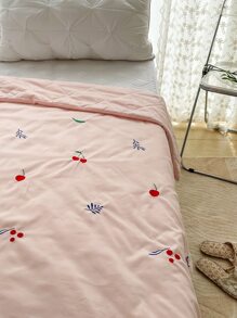 Cherry Embroidered Quilted Bedspread - Pink - View 4
