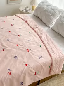 Cherry Embroidered Quilted Bedspread - Pink - View 5