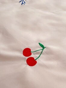 Cherry Embroidered Quilted Bedspread - Pink - View 7