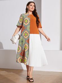 Mulvari Vestido túnico con estampado geométrico fruncido panel - Multicolor - Ver 3