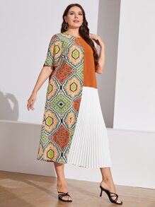 Mulvari Vestido túnico con estampado geométrico fruncido panel - Multicolor - Ver 5