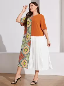 Mulvari Vestido túnico con estampado geométrico fruncido panel - Multicolor - Ver 2